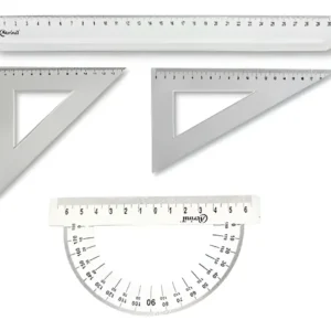 CONJUNTO ACRÍLICO  - 01 TRANSFERIDOR 180° R..8112, 01 ESQUADRO 45° R.1521, 01 ESQUADRO 60° R.1621,  01 RÉGUA  30CM  R.7130  - 1UN